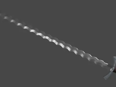 Flamberge sword with Falchion handle Low-poly 3D model