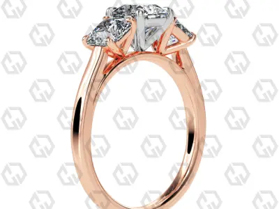 Ring 140 Radiant 3 stone ring plain cathedral shank 3D print model
