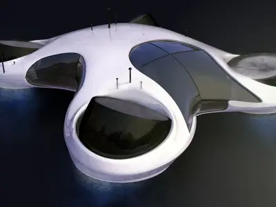 DroneCar futuristic house on water Free 3D model