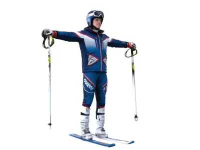 skier t-pose 3D model Low-poly 3D model