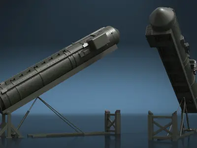 Strategic Ballistic Missile on Launch Frame 3D model