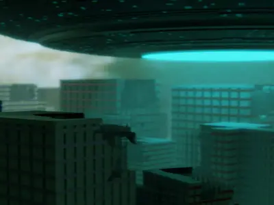 City Attacked By Aliens Scene Blender Free low-poly 3D model
