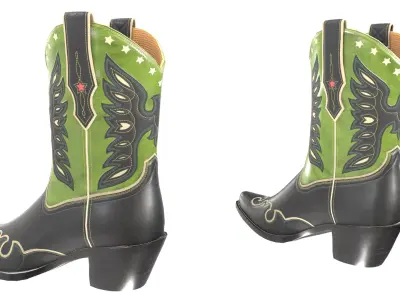 Eagle Star Cowboy Black Green Boots 3D model