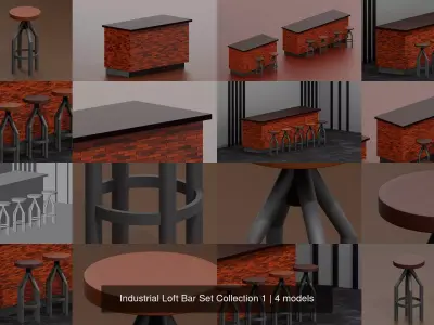 Industrial Loft Bar Set Collection 1 3D Model Pack
