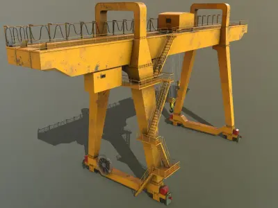 PBR Double Girder Gantry Crane V1 - Yellow Dark Low-poly 3D model