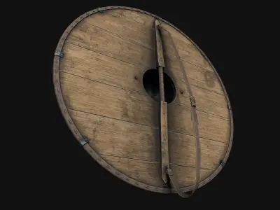 Slavic round wooden shield-painted black with fenrir symbol Low-poly 3D model