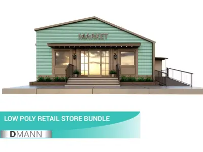 Retail Store Pack - 3 Different Small Buildings Full Textured Low-poly 3D model