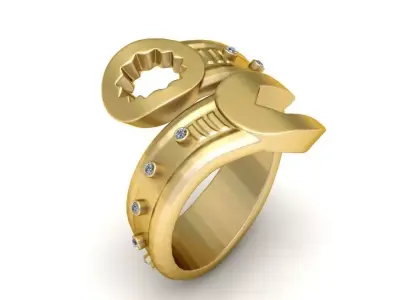 Industrial Wrench Wrap Ring 18K Gold Mechanic  3D print model