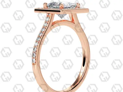 Ring 198 Princess Shape Cathedral Halo pave set with Gems 3D print model
