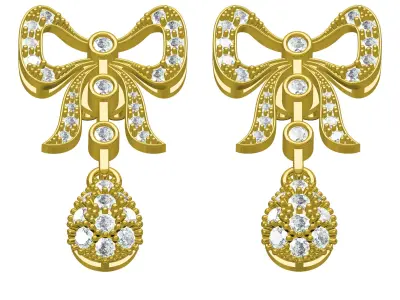 Antique Diamond Bow Drop Earring 3D print model