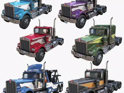 Kenworth W900a trucks collection 3D Model Pack