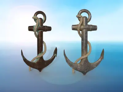 anchor karobelny and ship metal PBR game ready 2 textures Low-poly 3D model purchase