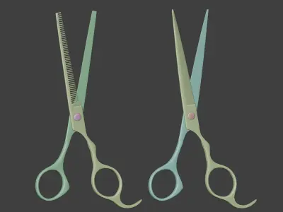 Barber scissors and thinning hair scissors 3D model