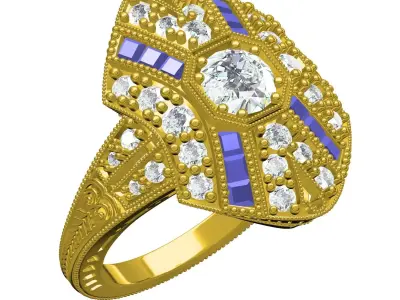 Antique Art Deco Style Engagement Ring 3D print model