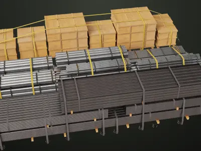 Flatbed Trailer with 7 Loads Single Mat All PBR Unity UE Low-poly 3D model