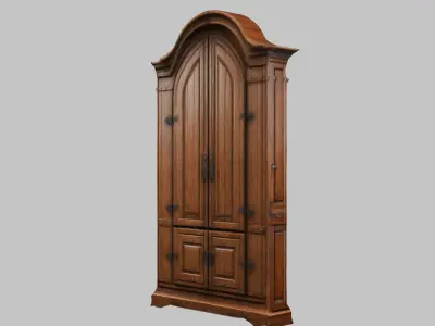 Wooden closet Medieval Furniture tall interior decor Low-poly 3D model