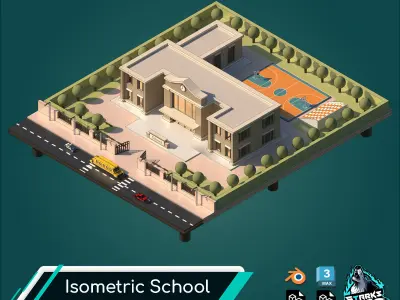 Isometric School  Free low-poly 3D model