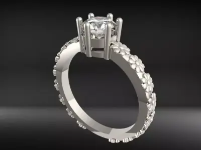 Antique Classic Decorative Solitaire flower Ring 3D print model