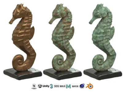 Seahorse statue Low-poly 3D model
