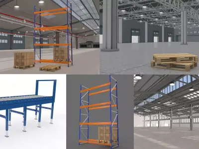 Warehouse and Pallet and Rack Collection 3D Model Pack