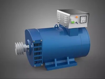 BLUE ELECTRIC GENERATOR MOTOR ALTERNATOR DYNAMO PULLEY 3 GROOVE 3D model