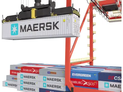 Port gantry crane with container terminal 3D model