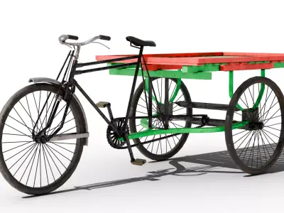 Old style van cart Low-poly 3D model