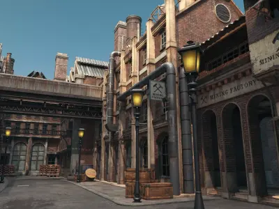 Industrial Vintage Street Environment Low-poly 3D model