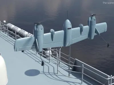  Rotor Blown Wing UAS Drone Gray Rigged for Maya 