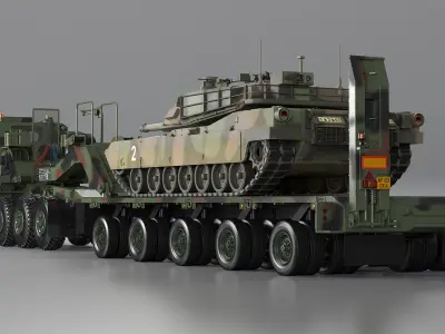 Oshkosh M1070 Tank Transporter M1000 Semi-Trailer with M1 Abrams 3D model