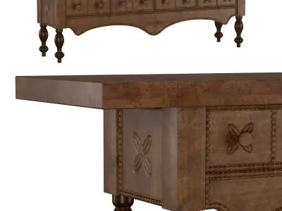 Antique Oak Dresser Apron 3D model