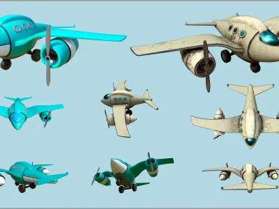 Fat Seagull cartoony stylized plane - 2 texture sets Low-poly 3D model