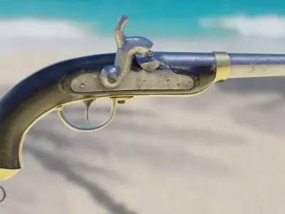 Historic old medievel flintlock Dragon pistol  Low-poly 3D model