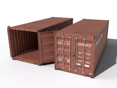 20ft Cargo Container Old Red Low-poly 3D model