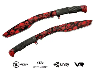 Knife Kukri - Red Skulls Low-poly 3D model