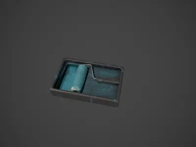Paint Roller and Tray - Blue Paint Low-poly 3D model
