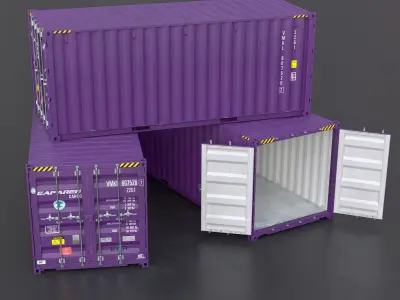 20ft Cargo Container Purple Low-poly 3D model