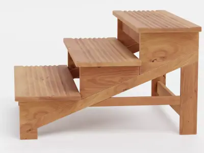 Wooden Stairs Step Stool Low-poly 3D model