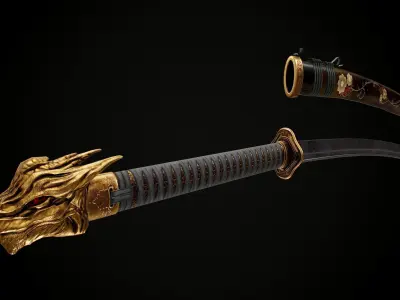 Katana samurai sword Low-poly 3D model 15