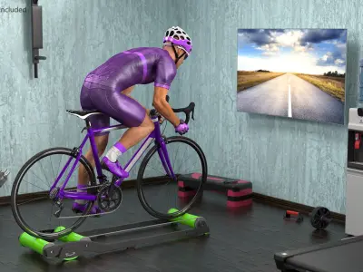 Bicyclist Riding Roller Trainer Platform 3D model