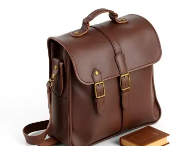 Vintage Leather Satchel Bag with Book Low-poly 3D model