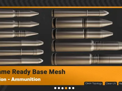 50 Ammunition And Ammo Base Mesh - VOL 02 Game Ready Low-poly 3D model