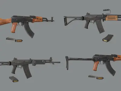 4 Assault Rifle All PBR Unity UE Textures Included 3D Model Pack