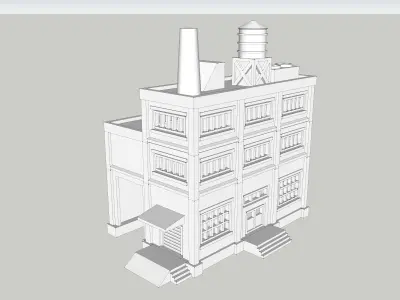 Building Large Factory with Train Passage by Outland Models Low-poly 3D model