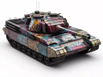 Graffiti Battle Tank 3D Model Urban Art War Machine Low-poly 3D model