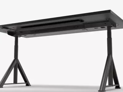 Modern Industrial Wooden Desk with Adjustable Workshop Stool  3D model