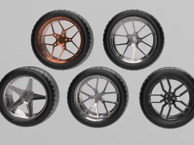 PACK OF 05 20in WHEELS AND 6 TIRES FOR SCALE AUTOS AND DIORAMAS 3D print model