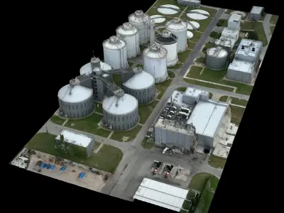 factory chemical plant silo terrain drone photogrammetry 3D model