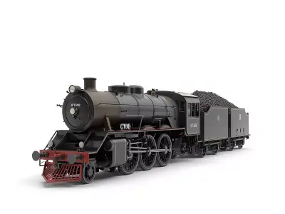 Vintage Steam Locomotive 3D Model Classic Industrial Train Low-poly 3D model