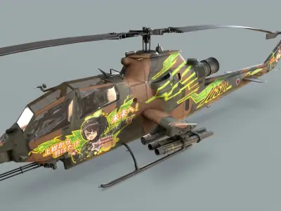 Bell AH-1S Cobra JGSDF Wakana Kisarazu Basic Animation Low-poly 3D model